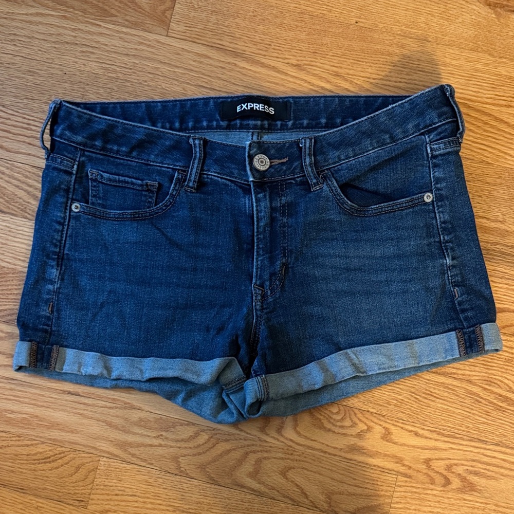Express Dark Indigo Roll-Cuff Denim Shorts